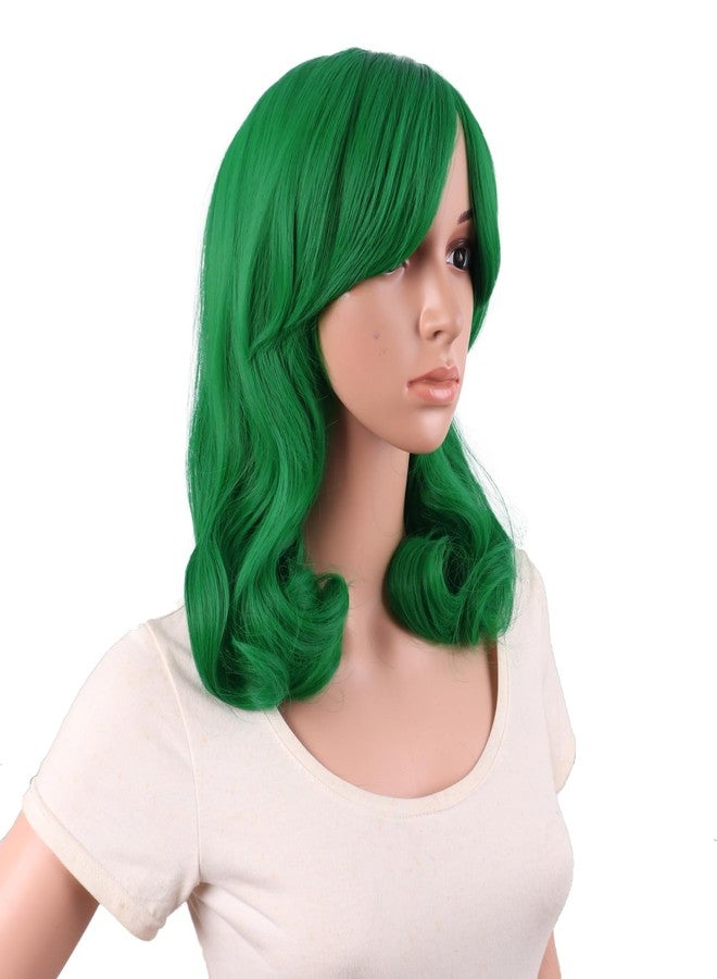 MapofBeauty 16 Inch/40 cm Short Side Bangs Medium Curly Wig (Grass Green) - Image 3